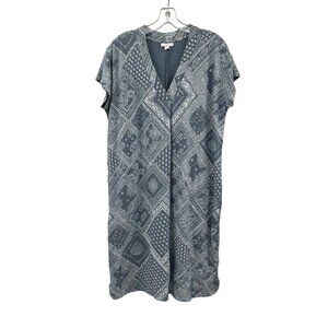 J.Jill Womens Shift Dress V-Neck Blue Gray/White Print Size Medium Pockets